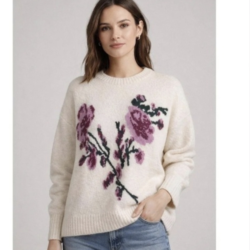 Ted Baker London Floral Jacquard Sweater Size XL Cream Ivory